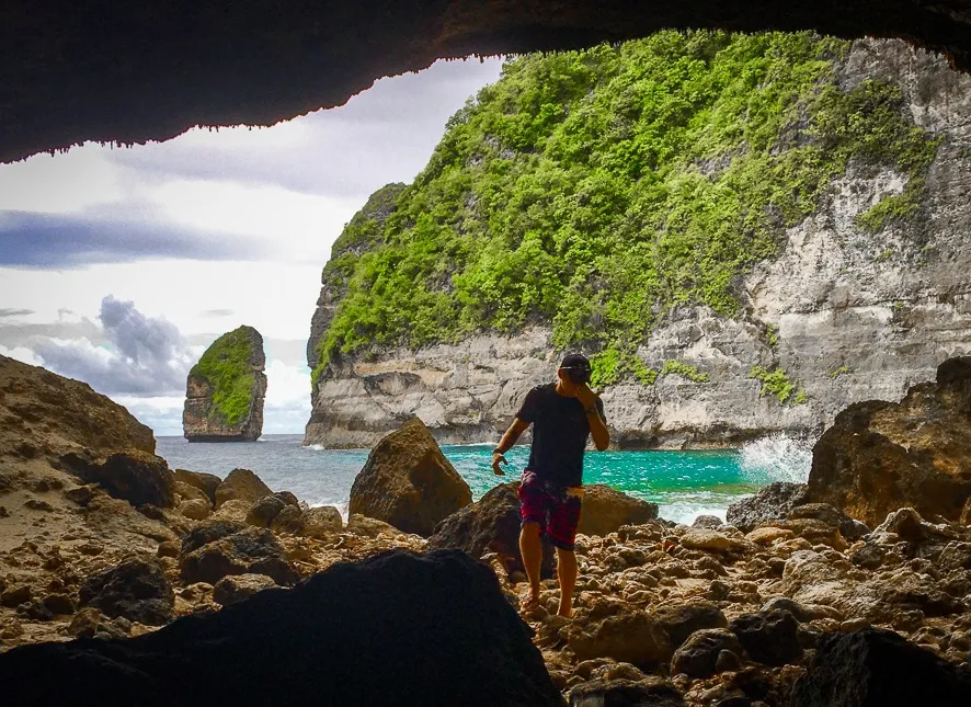 A man Exploring Caves on Nusa Penida